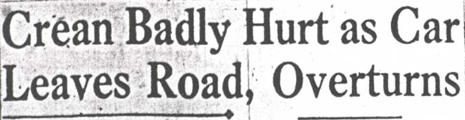Seriously Hurt — Six Ribs Are Broken and Lung is Punctured — Swerved Auto to Avoid Dog, headline banner