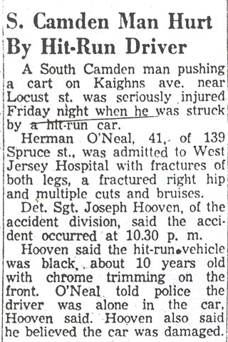 S. Camden Man Hurt By Hit-Run Driver — Camden Courier-Post, December 14, 1957