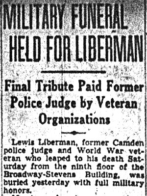 Lewis Liberman obituary notice, Camden Courier-Post, March 31, 1941 — image 1