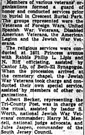 Lewis Liberman obituary notice, Camden Courier-Post, March 31, 1941 — image 2