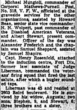 Lewis Liberman obituary notice, Camden Courier-Post, March 31, 1941 — image 3