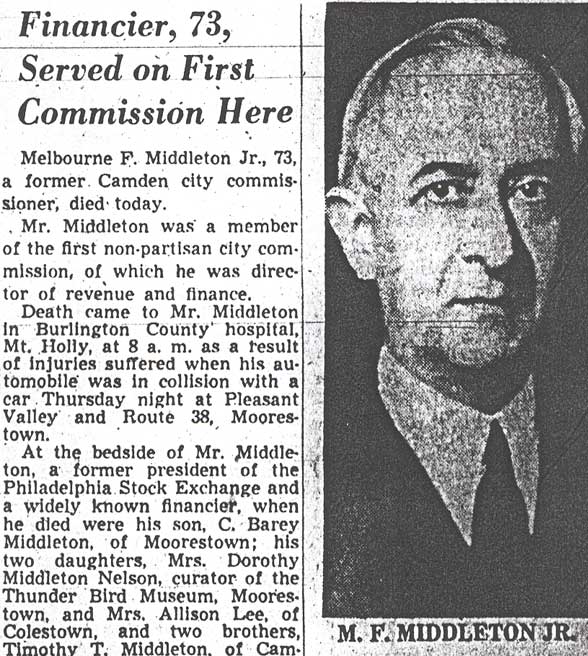 M. F. Middleton Dies; Ex-City Ruler Was Crash Victim — part 1 with portrait
