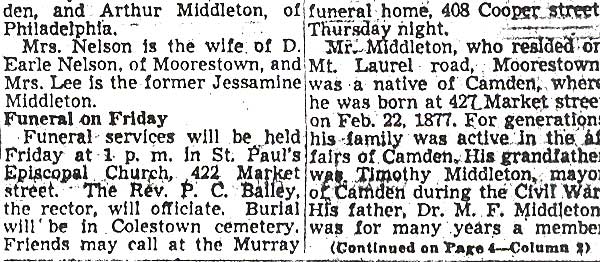 M. F. Middleton Dies — part 2
