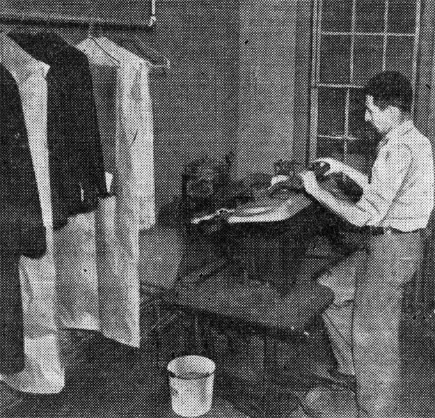 Nick's Shoe Repair Shop, 20 Haddon Avenue, pressing room, February 10, 1938