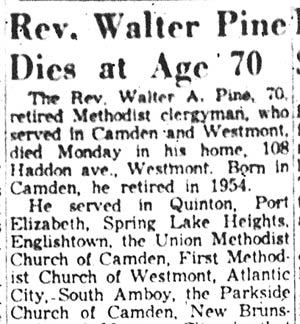 Rev. Walter A. Pine obituary part 1