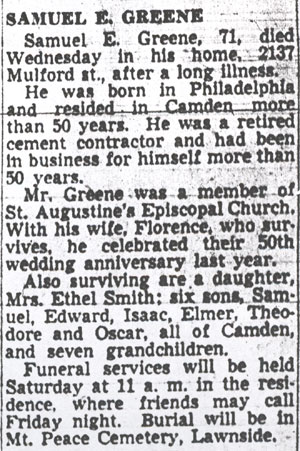 Camden Courier-Post, May 21, 1953 — Samuel E. Greene — 2137 Mulford Street
