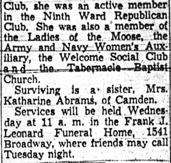 Camden Courier-Post, December 9, 1957 — Mrs. Conaghy Dies, Former Jail Matron, column 2