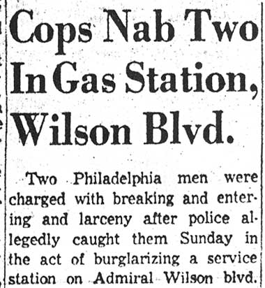 Cops Nab Two In Gas Station, Wilson Blvd., Camden Courier-Post, December 16, 1957