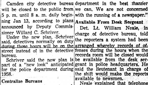 City Detective Bureau to Be Closed at Night, continued