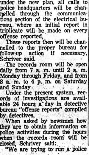 City Detective Bureau to Be Closed at Night, continued