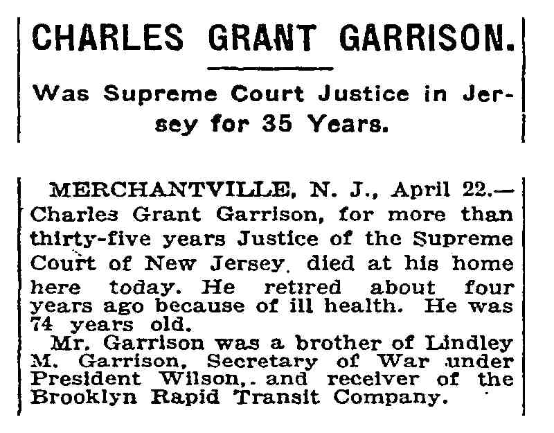 New York Times obituary clipping for Charles G. Garrison