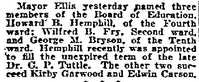 Philadelphia Inquirer, January 15, 1922 — Board of Education appointments