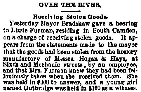Philadelphia Inquirer, April 11, 1882 — Receiving Stolen Goods