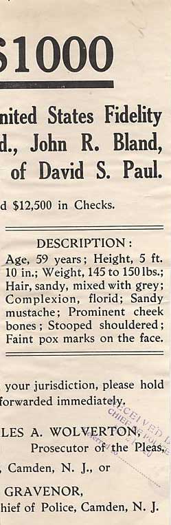Reward poster for David S. Paul, right panel — description