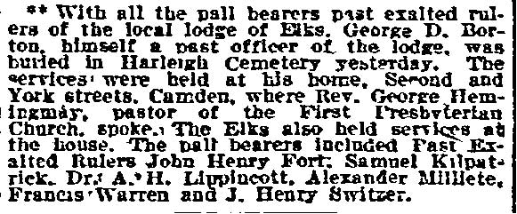 Philadelphia Inquirer, January 6, 1910 — George D. Borton funeral, First Presbyterian Church