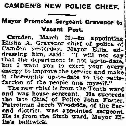 Philadelphia Inquirer March 21, 1906 — Elisha A. Gravenor named Chief of Police