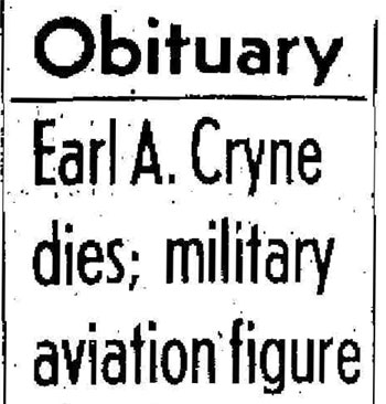 Earl A. Cryne obituary, Oxnard Press December 9, 1961, column 1
