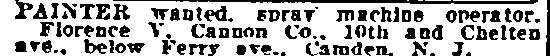 Painter Wanted - Philadelphia Inquirer, October 17, 1922