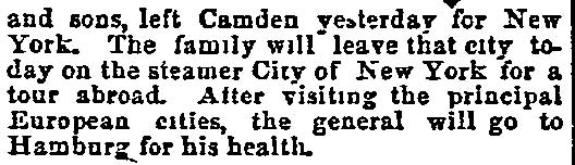 General Sewell Goes Abroad - Philadelphia Inquirer, June 10, 1891