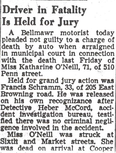 Newspaper clipping: Driver in Fatality Is Held for Jury, December 29, 1950