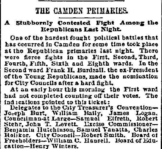 Philadelphia Inquirer, February 11, 1890 — The Camden Primaries