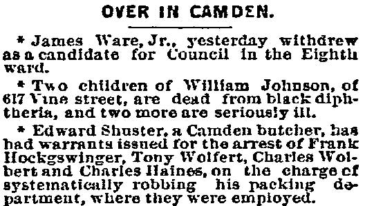 Over in Camden, Philadelphia Inquirer, March 8, 1892