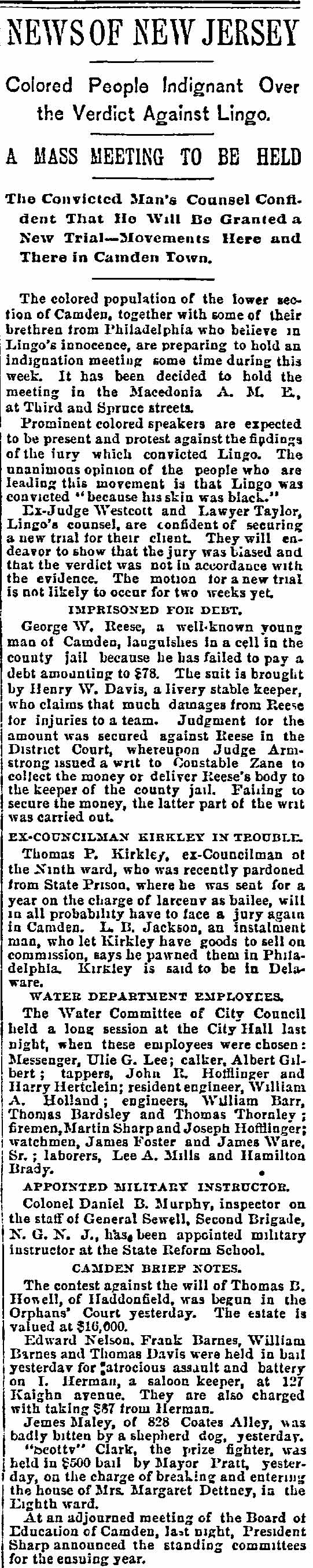 News of New Jersey, Philadelphia Inquirer, March 24, 1891