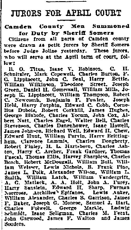 Philadelphia Inquirer, March 8, 1905 — Jurors for April Court
