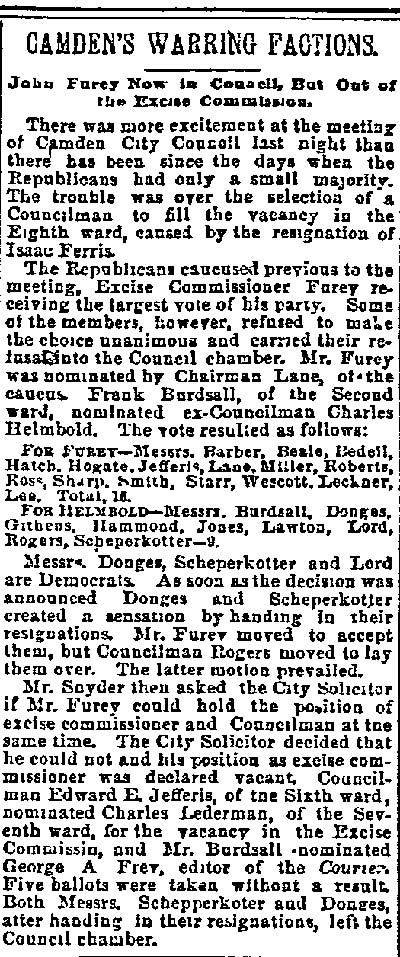 Philadelphia Inquirer, May 1, 1891 — Camden's Warring Factions