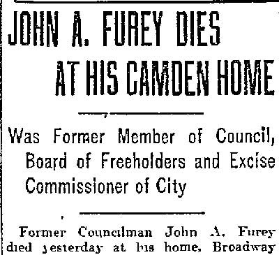 Philadelphia Inquirer June 2, 1917 — John Furey obituary, page 1