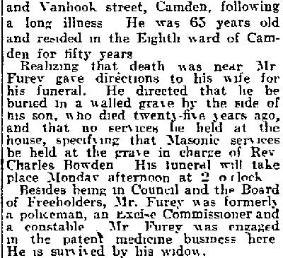 Philadelphia Inquirer June 2, 1917 — John Furey obituary, page 2