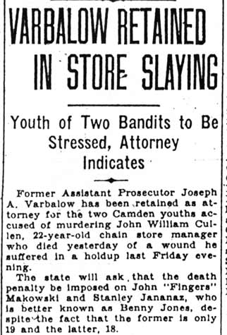 Camden Courier-Post, December 2, 1930 — Varbalow Retained In Store Slaying