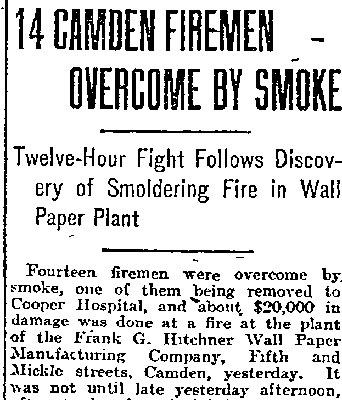 14 Camden Firemen Overcome by Smoke — Philadelphia Inquirer, January 4, 1917