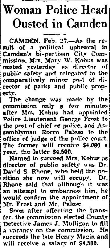 Woman police head ousted in Camden Trenton Times February 27 1942