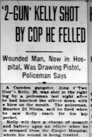 Camden Courier-Post article, June 3, 1928 — Two Gun Kelly shot by cop