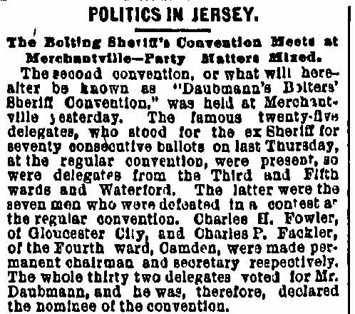 Philadelphia Inquirer, October 11, 1887 — Politics in Jersey, part 1
