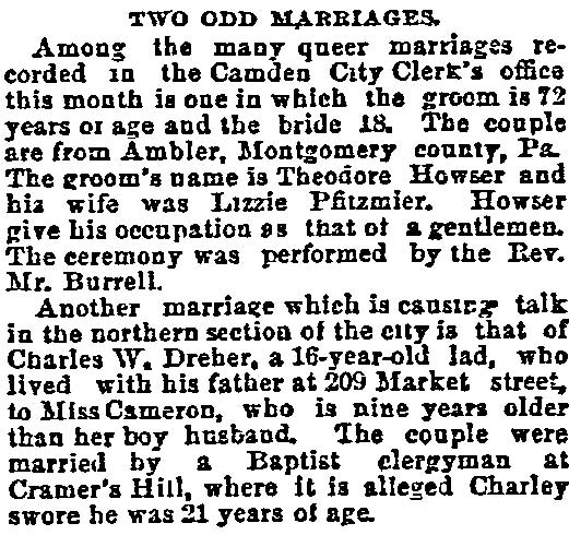 Philadelphia Inquirer, June 10, 1891 — Two Odd Marriages
