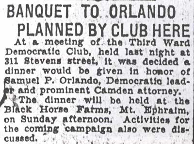Samuel P. Orlando at Third Ward Democratic Club, Camden Morning Post, October 11, 1933