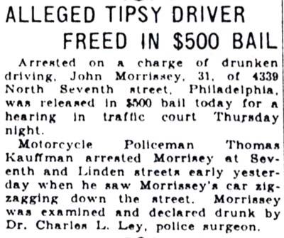 Alleged Tipsy Driver Freed in $500 Bail, Camden Courier-Post, December 8, 1930