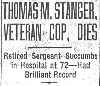 Camden Courier-Post, October 15, 1933 — Thomas M. Stanger, Veteran Cop, Dies