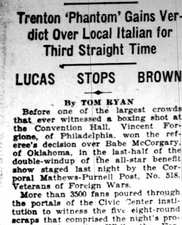 Vincent Forgione Wins Decision — Camden Courier-Post September 19, 1928