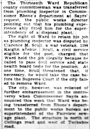 Ward to Supervise City Sewer System - Camden Courier-Post - June 30, 1928