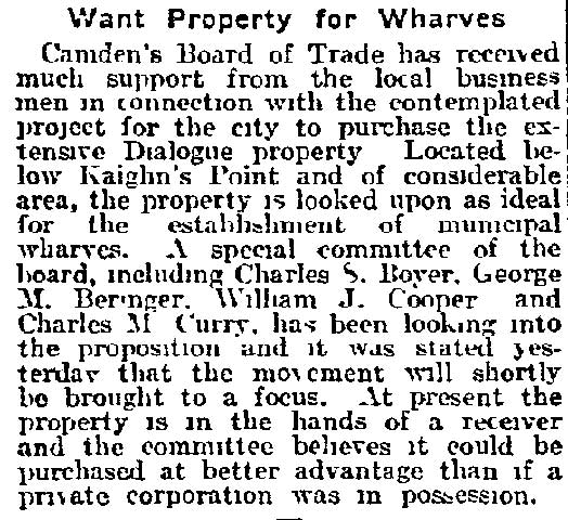 Want Property for Wharves — Philadelphia Inquirer, February 28, 1915