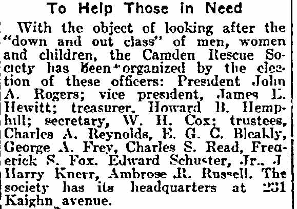 Philadelphia Inquirer, December 14, 1914 — Camden Rescue Society