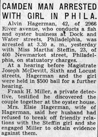 Camden Courier-Post clipping, February 28, 1938 — Camden Man Arrested with Girl in Phila.