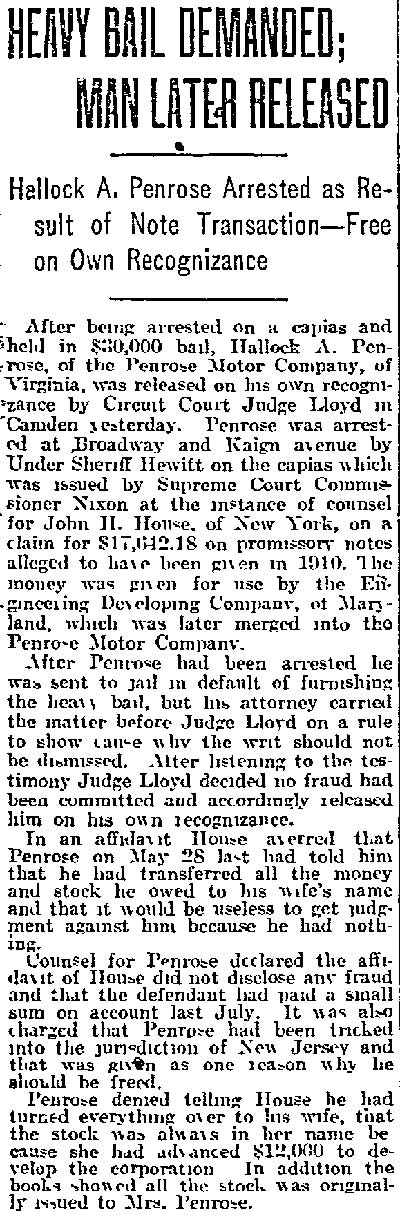 Heavy Bail Demanded; Man Later Released - Philadelphia Inquirer, February 28, 1915
