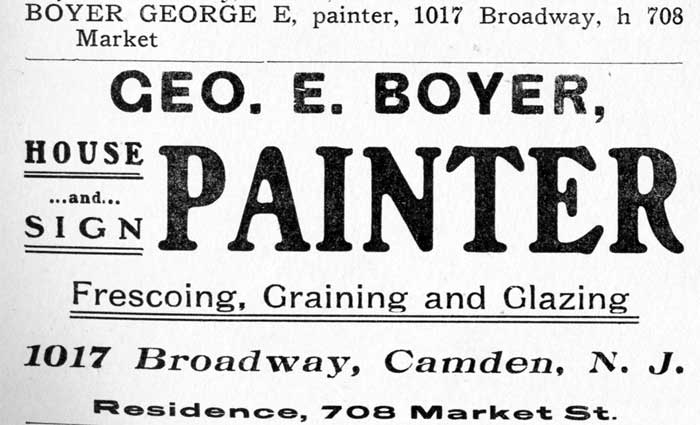 George E. Boyer 1906 Camden City Directory advertisement, 1017 Broadway