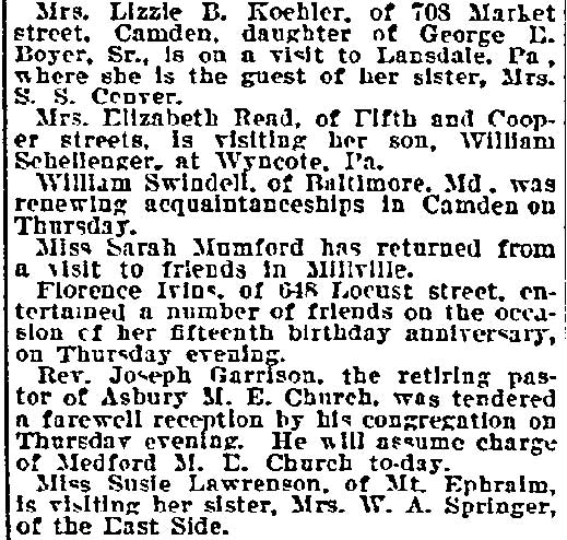 Philadelphia Inquirer March 25 1900 Camden column, page 2