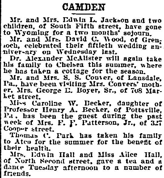 Philadelphia Inquirer April 15 1900 Camden column