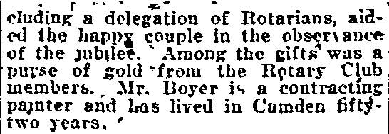 Philadelphia Inquirer October 7 1921 notice of Boyer 50th wedding anniversary, part 2